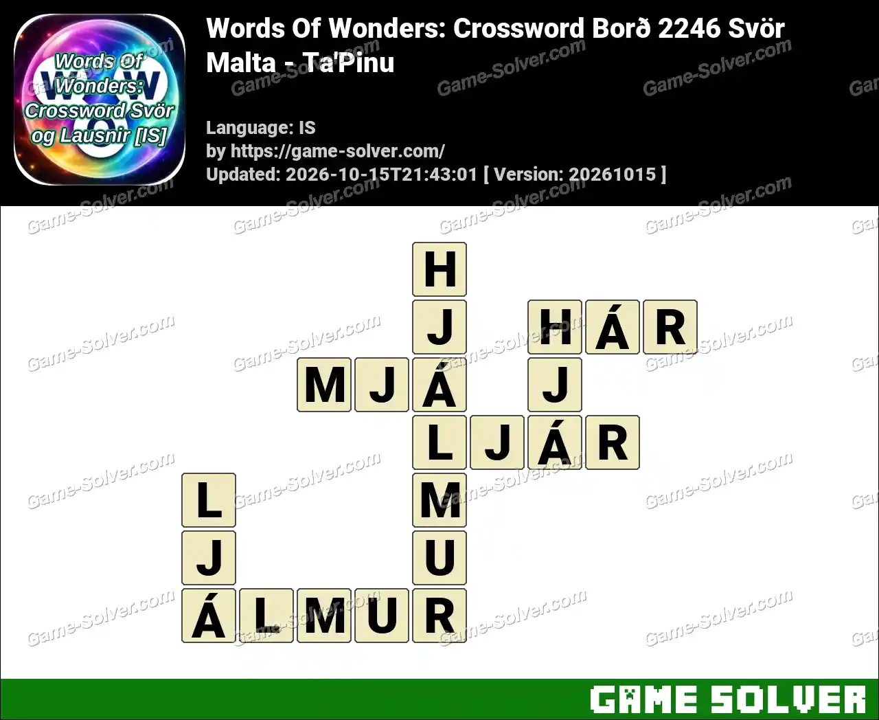 Words Of Wonders: Crossword Borð 2246 Svör – Malta – Ta’Pinu